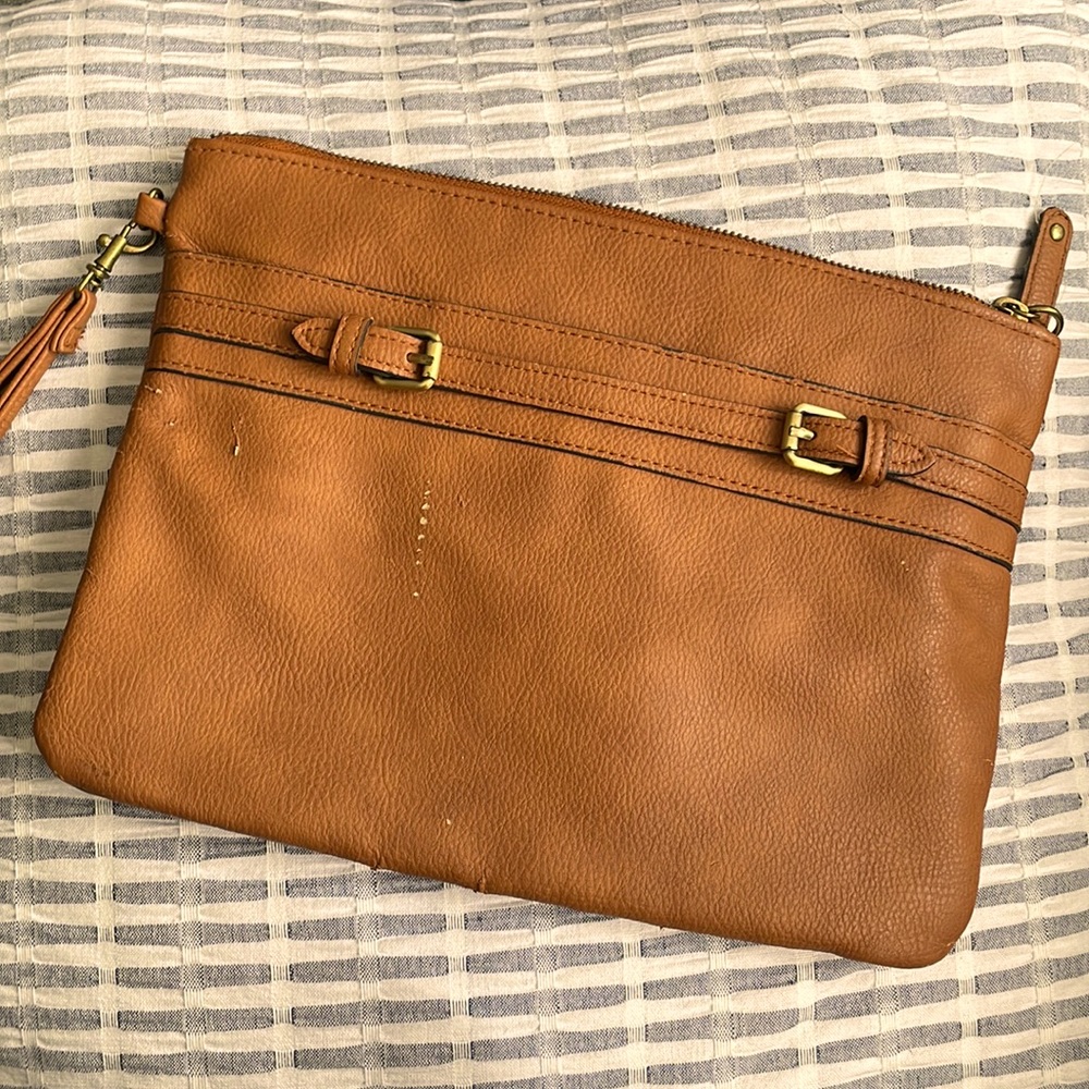 Merona large brown wristlet